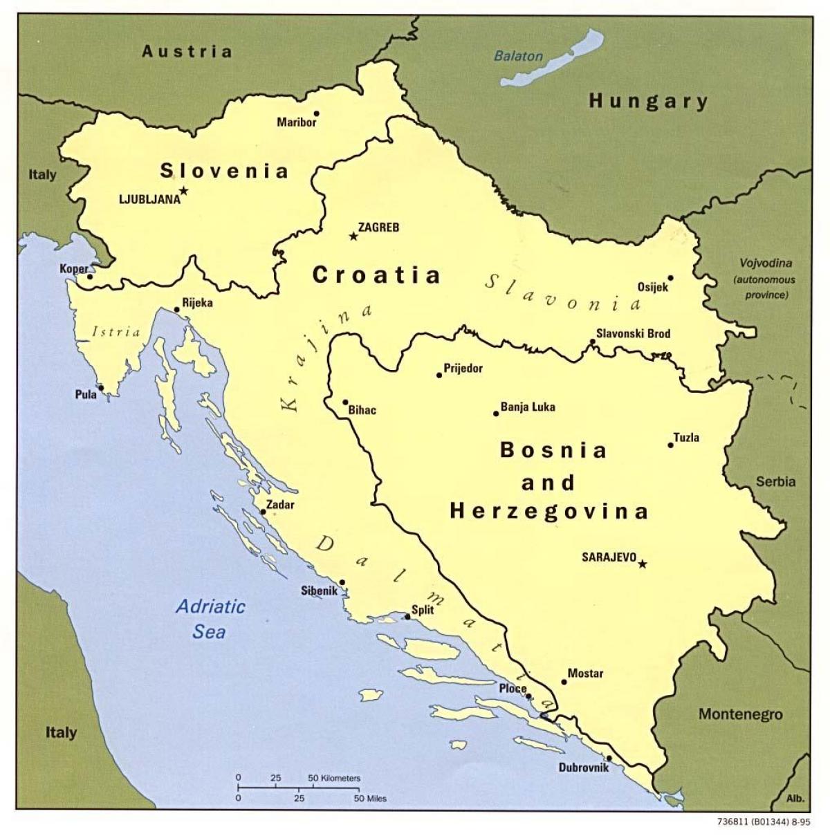 地图的波斯尼亚和黑塞哥维那和周边国家
