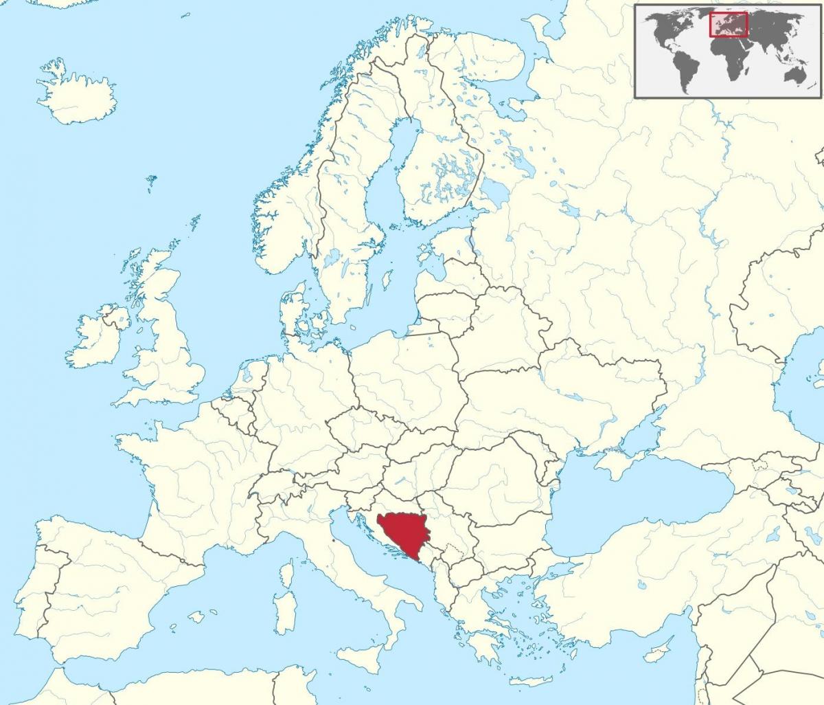 波斯尼亚在欧洲的地图