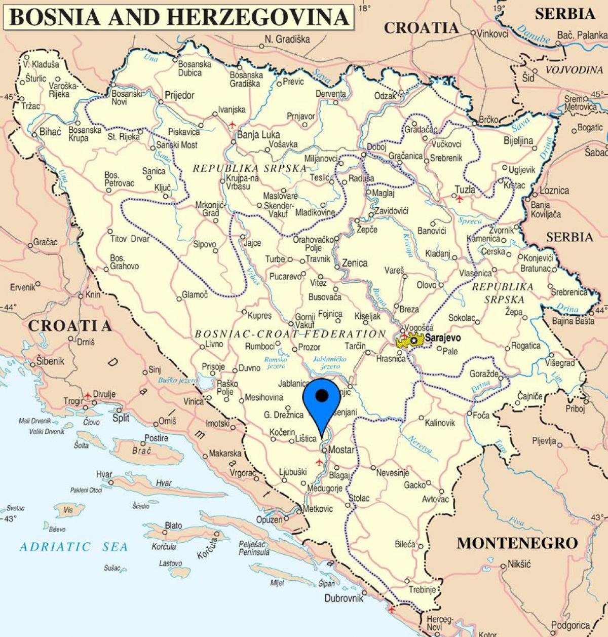 地图的莫斯塔尔的波斯尼亚和黑塞哥维那