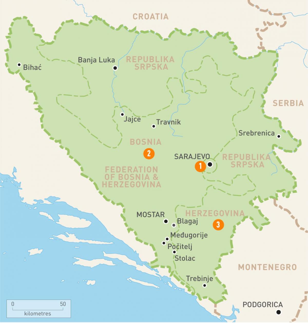 地图的萨拉热窝的波斯尼亚